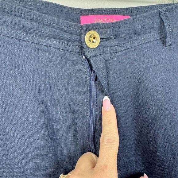 LILLY PULITZER | Breeta True Navy Blue Linen Wide Leg Pants Women’s Size 16 - Picture 7 of 14